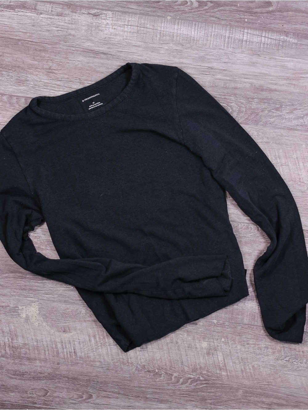Anthropoloie Black Women's Long-Sleeve Crewneck Top